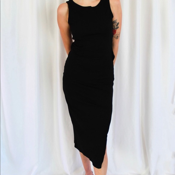 black ribbed midi dress high leg slit backless - Picture 5 of 9